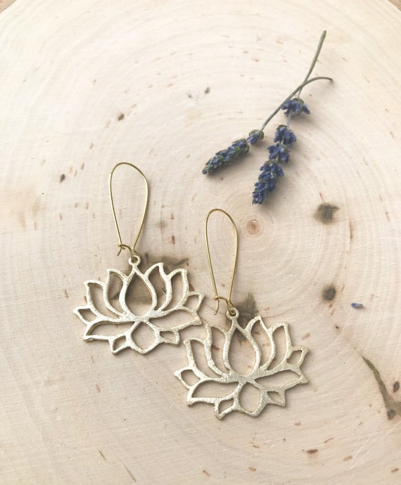 Lotus Earrings- Lotus Jewelry- Gold Jewelry- Flower Jewelry