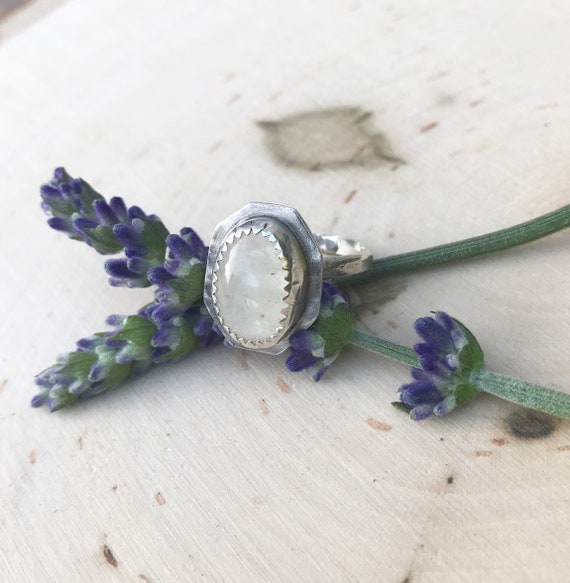 Moonstone and Sterling Silver Ring - Size 5 - Genuine gemstones- Sterling Silver Jewelry- Statement Ring
