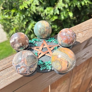 5 Sphere Holder Stand- Sphere Stand- Multiple Sphere Stand Holder- Pentagram Sphere Stand- Crystal Ball Holder- Cottagecore- Forestcore