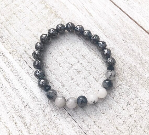Rutile Quartz Bracelet- Black Tourmaline Rutilated Quartz- Quartz Bracelet