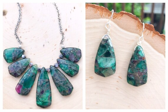 NEW! Fluorite Necklace/ Earring COMBO - Fluorite Jewelry- Green Fluorite Necklace- Purple Fluorite- Rainbow Fluorite Necklace