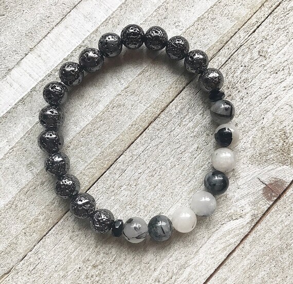 Rutile Quartz Bracelet- Black Tourmaline Rutilated Quartz- Quartz Bracelet