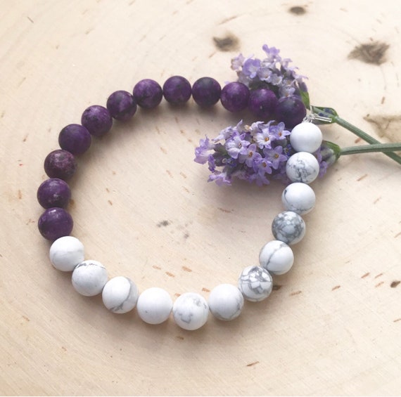 Gemstone Bracelet- Matte Beads- Purple jasper- Howlite Jewelry- Healing Jewelry- Holisitic Jewelry