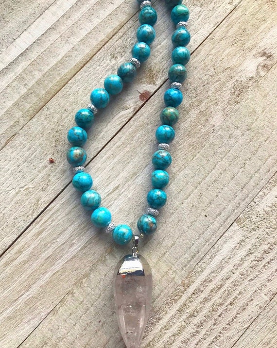 NEW! Rainbow flash Quartz necklace! Turquoise Howlite Necklace- Statement Necklace- Rainbow Quartz- Clear Quartz