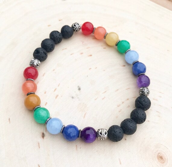 Chakra Bracelet- Chakra Jewelry- Essential Oil Diffusing Bracelet- Lava Beads- Rainbow Jewelry