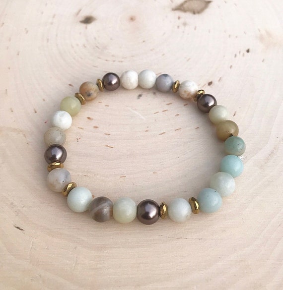Intention Crystal Bracelet- Intention Bracelet- Crystal Bracelet- Beaded Bracelet- Amazonite Jewelry