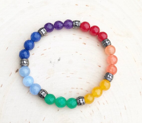 Chakra Bracelet- Balancing Chakra Jewelry- Rainbow Beaded Bracelet- Gemstone Bracelet