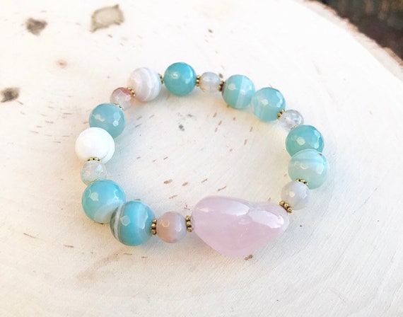 Intention Bracelet- Banded Agate Bracelet- Rose Quartz Bracelet- Intention Jewelry