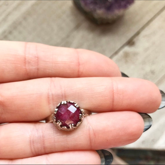 Ruby Ring- Sterling Silver Ring- Faceted Ruby- Ruby Jewelry