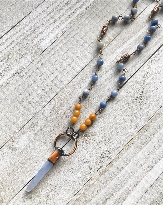NEW Chalcedony Necklace- Rosary Style Necklace- Jade Necklace- Copper Necklace