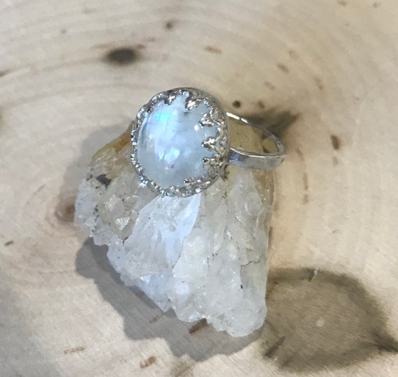 Rainbow Moonstone Ring- Sterling Silver Ring- Moonstone Ring- size 5 ring