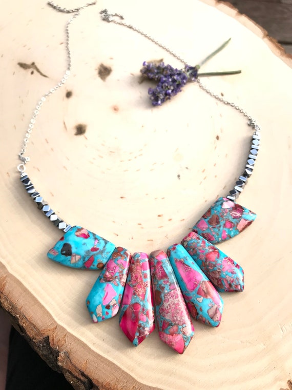 Jasper Necklace- Cotton Candy Jasper Necklace- Floral Necklace- Crystal Necklace