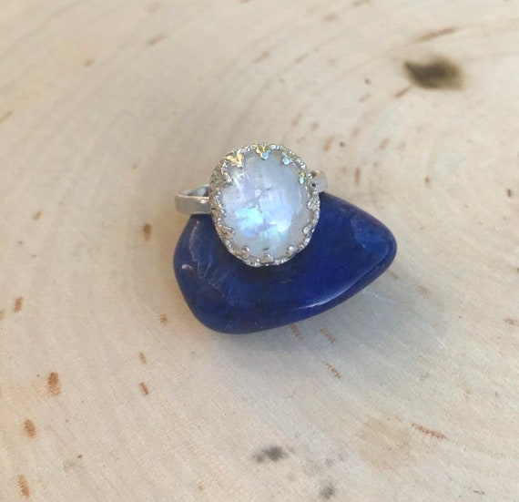 Rainbow Moonstone Ring- Sterling Silver Ring- Moonstone Ring- size 5 ring