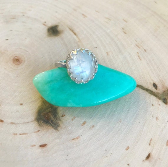 Rainbow Moonstone Ring- Sterling Silver Ring- Moonstone Ring- size 5 ring