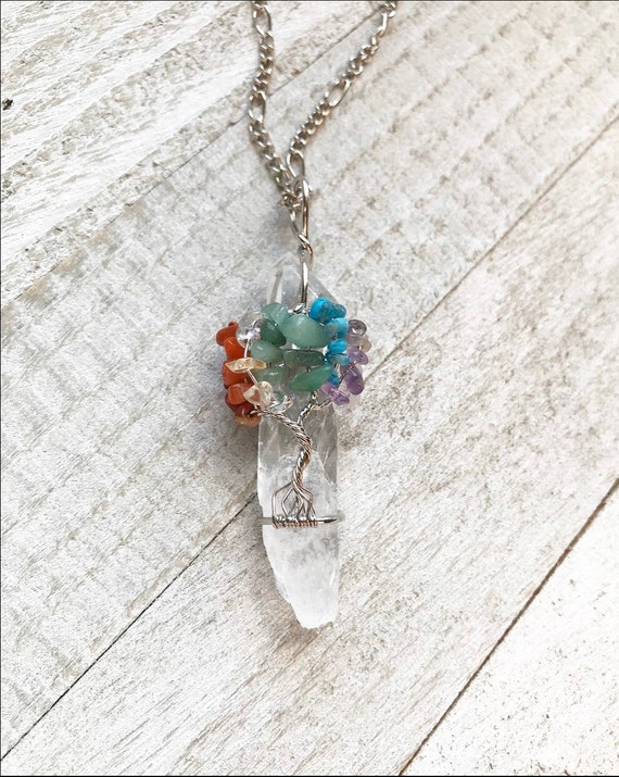 Chakra Pendant- Rainbow Necklace- Tree of Life Pendant- Gemstone Necklace- Chakra Jewelry