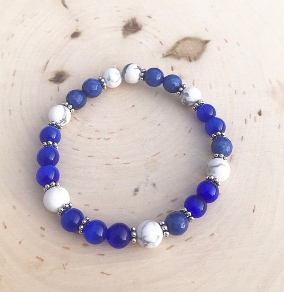 Intention Crystal Bracelet- Throat Chakra Balancing Bracelet- Crystal Bracelet- Beaded Bracelet- Jade
