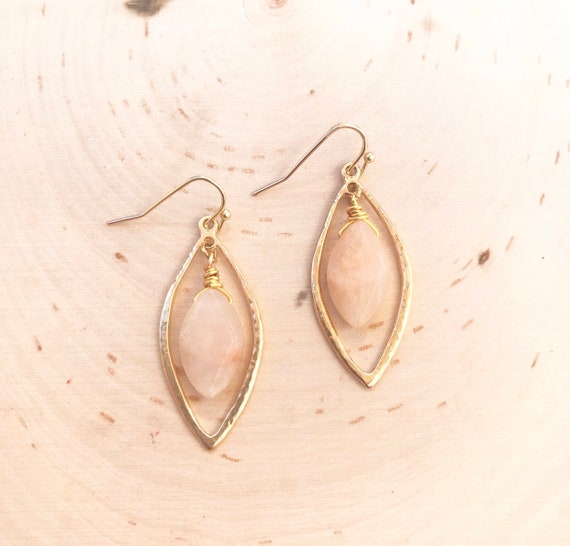 Peach Moonstone Earrings- Crystal Earrings- Gold/Silver Moonstone Earrings- Moonstone Jewelry
