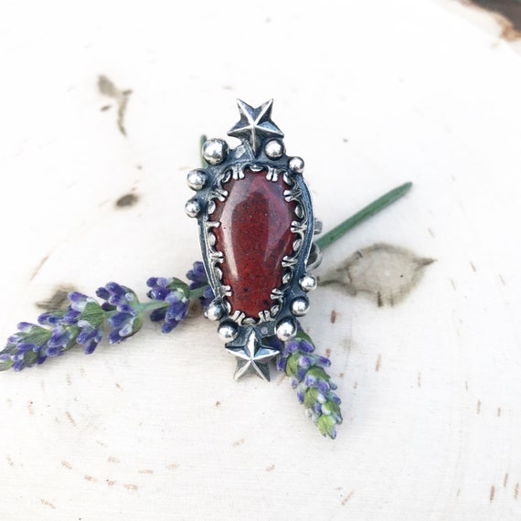 Cave Creek Jasper Coffin Stone Statement Ring- Sterling Silver- Size 7- Coffin Jewelry- Coffin Ring