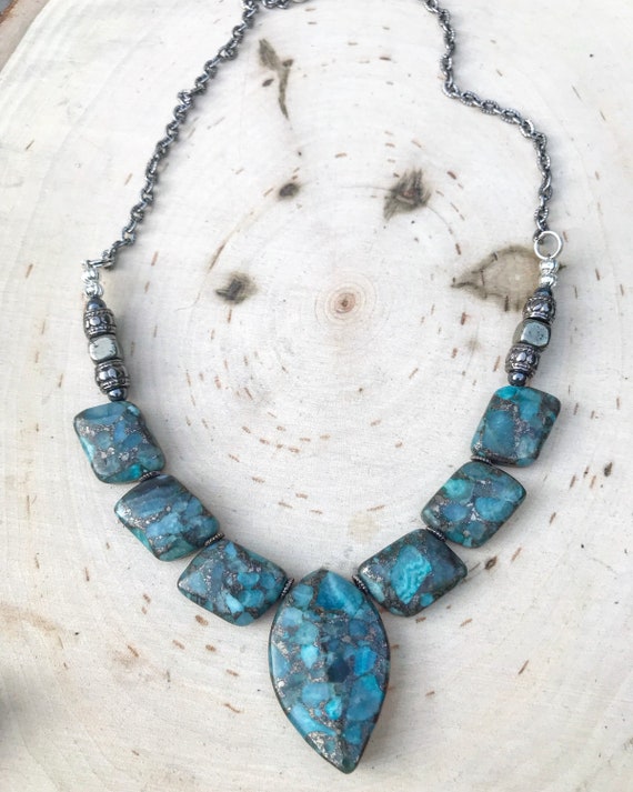 Jasper Necklace- Sea Sediment Jasper- Blue Jasper Necklace- Crystal Necklace