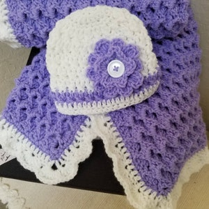 Crochet Baby Blanket Purple Size 29x33 Thick with Matching Baby Hat image 5