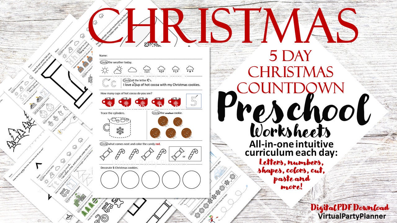 Preschool Christmas Activity Worksheet Packet 5 Day Countdown | Etsy