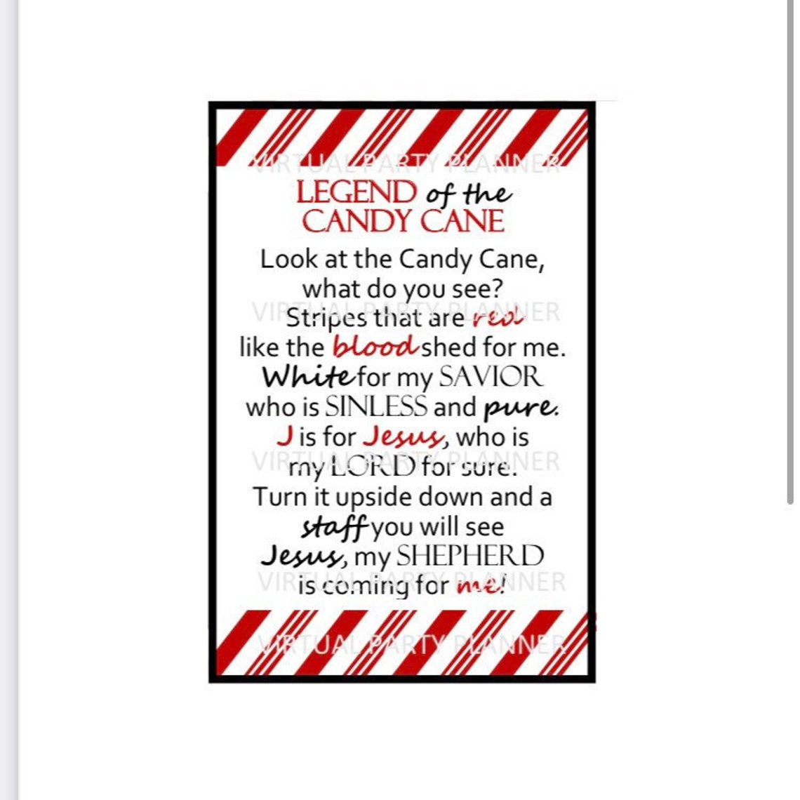 Legend of the Candy Cane Poem Tag Download PDF - Etsy