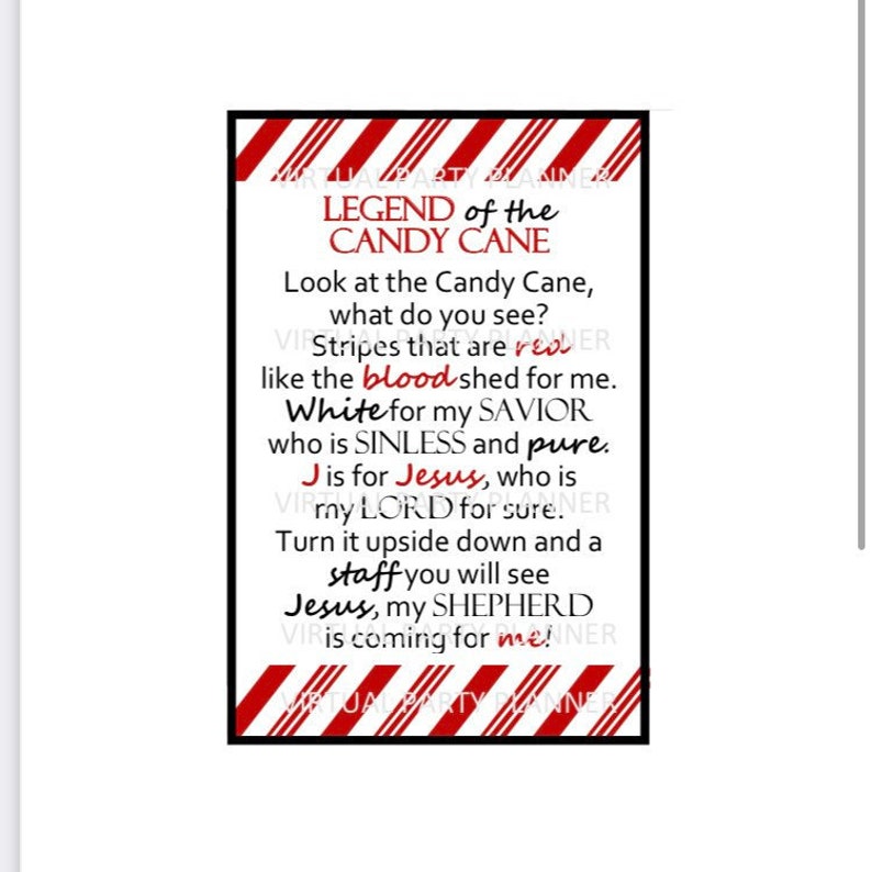 Legend of the Candy Cane Poem Tag Download PDF Etsy