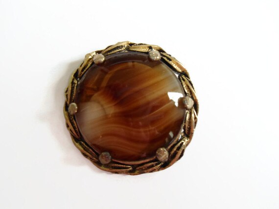 Items similar to Vintage Brown Glass Brooch, Scottish Glass Agate Pin ...