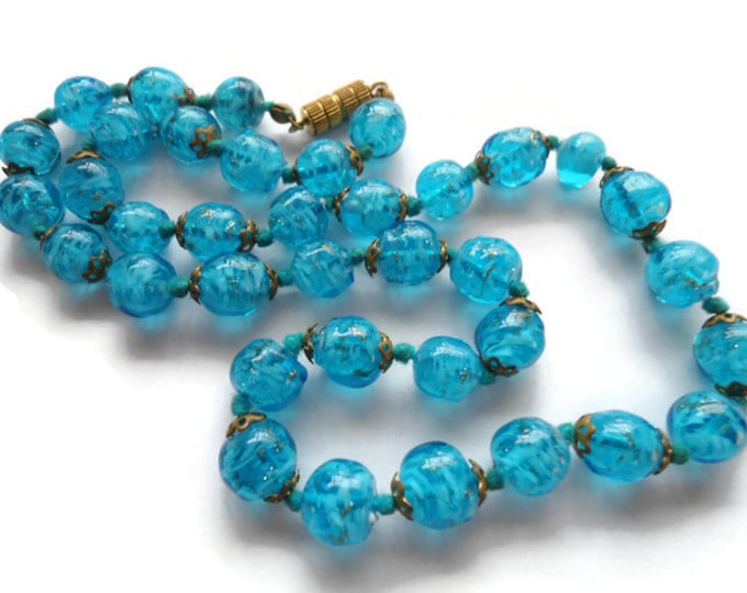 Vintage Blue Glass Bead Necklace Murano Glass Hand Blown Beads Etsy