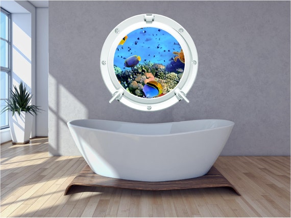 Sea 1 Underwater Aquarium Ocean Sunset Bathroom Bedroom Porthole Wall Art Sticker Decal Wap P103m