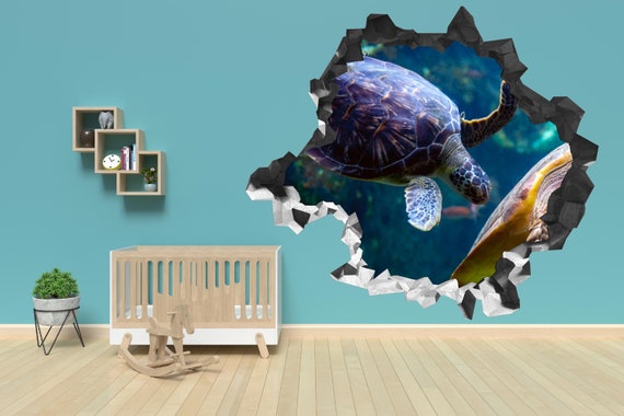 Broken Wall Sea Turtle V3 Kids Bedroom Wall Sticker Vinyl