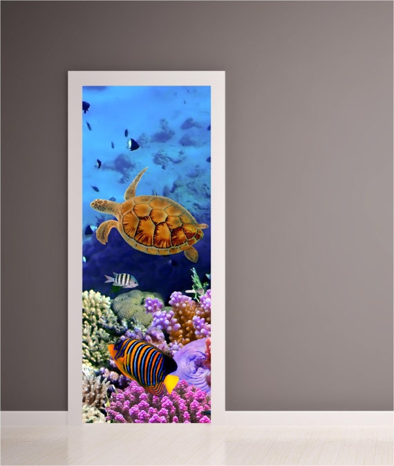 Akwarium Morskie Ryby Oceanu Drzwi Wrap ściany Naklejka Etsy