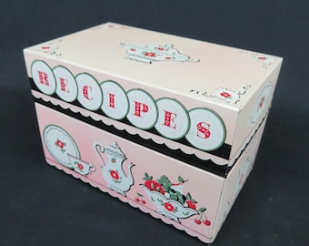 Pink Tin Recipe Box with Category Divider Card Tabs Stylecraft No. 817 Made in USA
