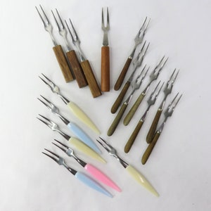 Cocktail Fork Lot of 17 Wood and Plastic Handled Multicolored Appetizer Picks