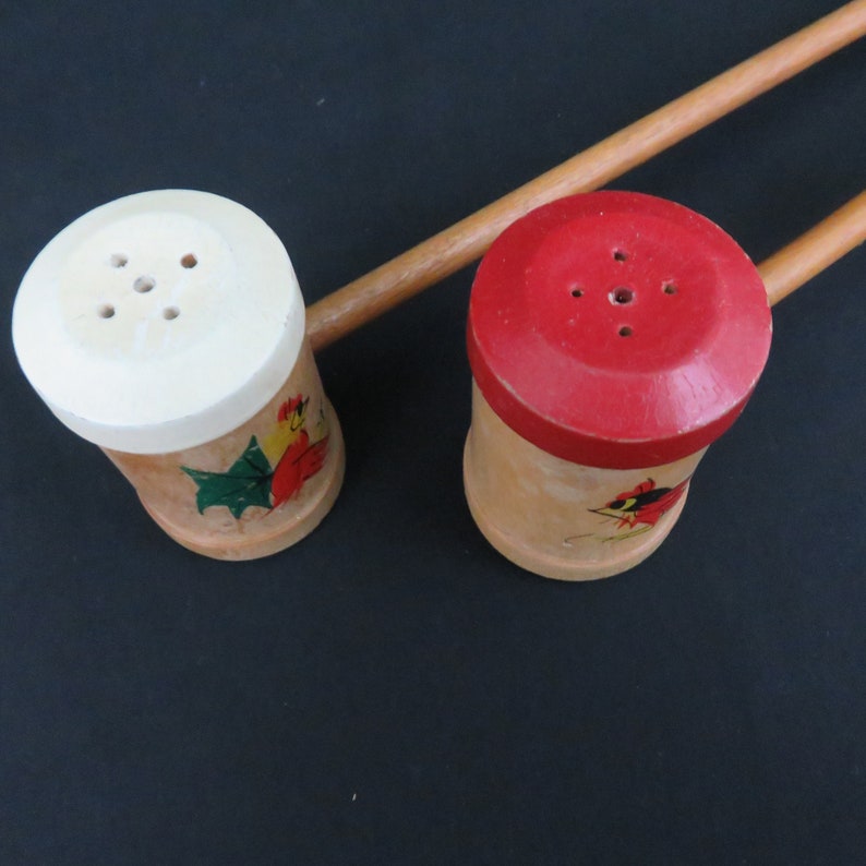 Wooden Rooster and Chicken Long Handled BBQ Salt and Pepper Shakers by Westwood Products