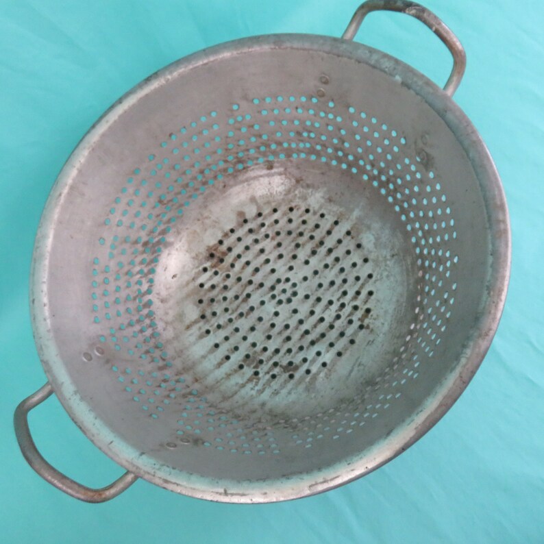 Vintage Round Hole Pattern Footed Strainer with Handles Huge 14 12 Metal Colander