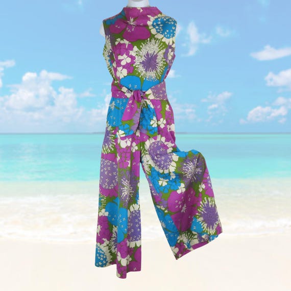 Alice Polynesian Fashions Barkcloth Palazzo Jumpsuit Vintage