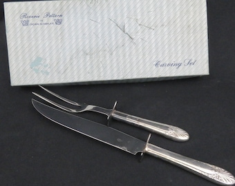Reverie Pattern Carving Set with Meat Fork Carving Knife and Original Box Floral Flower Fan Design