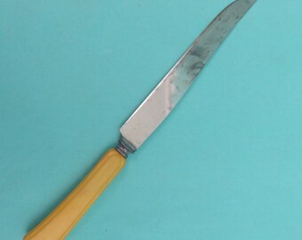 Yellow Bakelite Handled Meat Carving Knife - Large Vintage Butterscotch Kitchen Tool