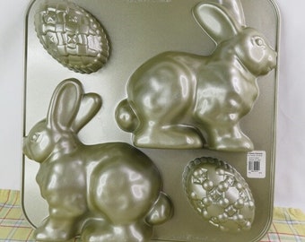 Nordic Ware Paashaas- en eierkoekvorm Gegoten aluminium 3D-konijncakevorm 9,5 kopjes