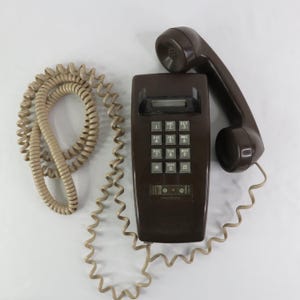 Brown Wall Push Button Telephone Touchtone Telephone Long Cord