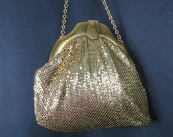 Whiting & Davis Gold Mesh Clutch Bolso de mano Vintage Chain Strap Evening Bag