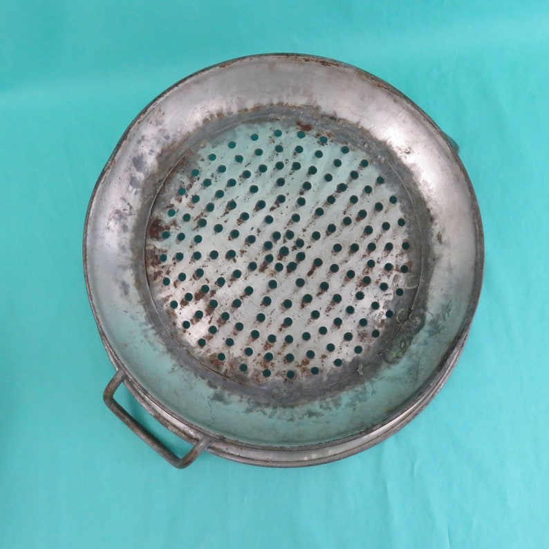 Vintage Round Hole Pattern Footed Strainer with Handles Huge 14 12 Metal Colander