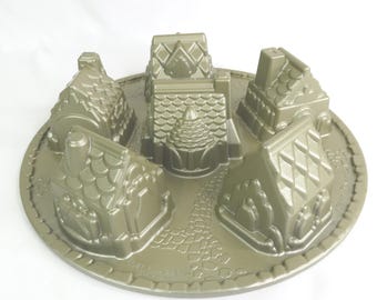 Nordic Ware Cozy Village Cake Pan Cast Aluminum Gingerbread Cake Mold 6 Cups