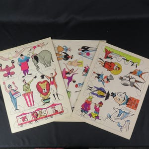 Veel van 3 vintage vellen gestanste figuren circus kinderrijmpjes verhalenboek personages en meer