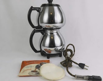 Cafetera de sifón Sunbeam Coffeemaster Modelo C30 con filtros nuevos y jarra cromada.