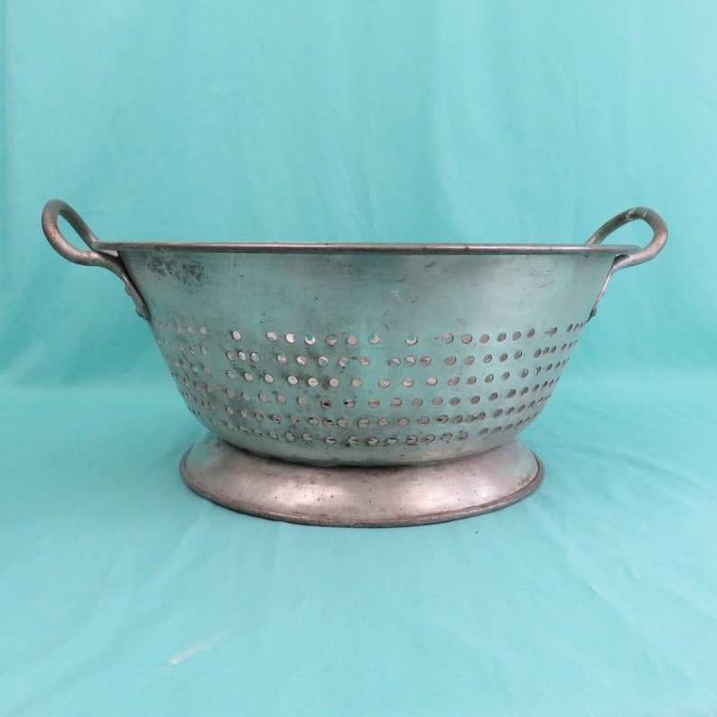 Vintage Round Hole Pattern Footed Strainer with Handles Huge 14 12 Metal Colander