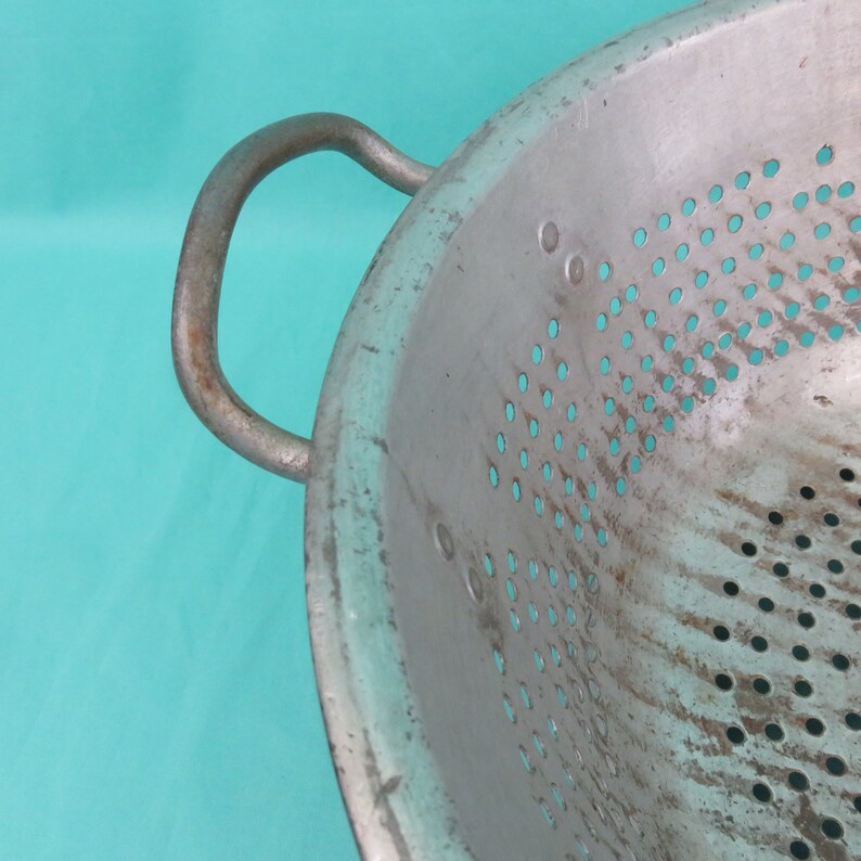 Vintage Round Hole Pattern Footed Strainer with Handles Huge 14 12 Metal Colander