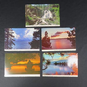 Lot von 5 Vintage Lake Tahoe Bereich Postkarten Sonnenuntergang Herbst Wasserfall Gefallenen Blatt See Sturm