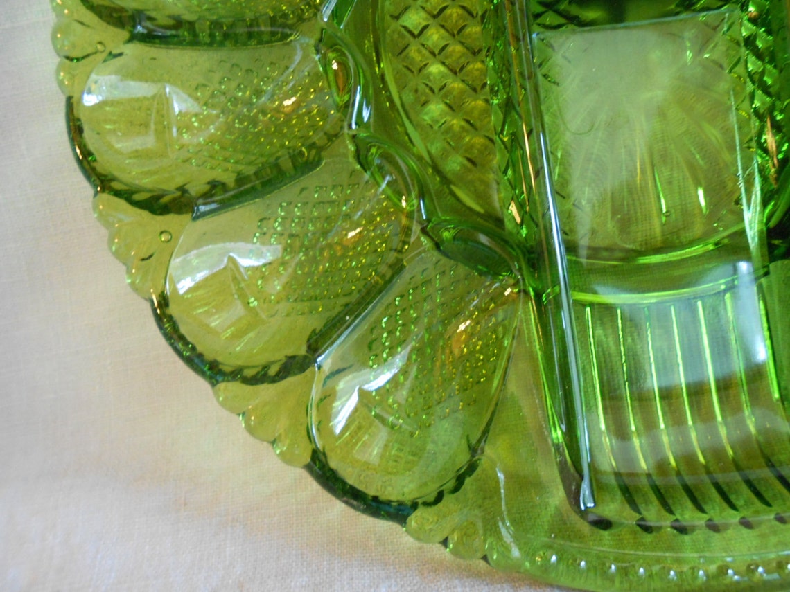 Green Glass Egg Plate / Egg Platter / Deviled Egg Plate with Etsy